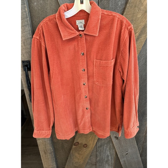 L.L. Bean Tops - VTG LL Bean Wide Wale Sz L Corduroy Orange Button Shirt Lagenlook Indie Boho